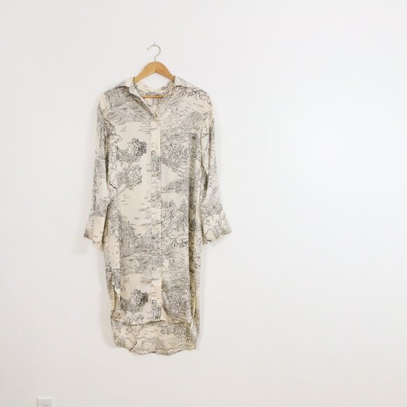 *H&M Cream Japan Print Oversized Shirt Dress - Picture 3 of 8